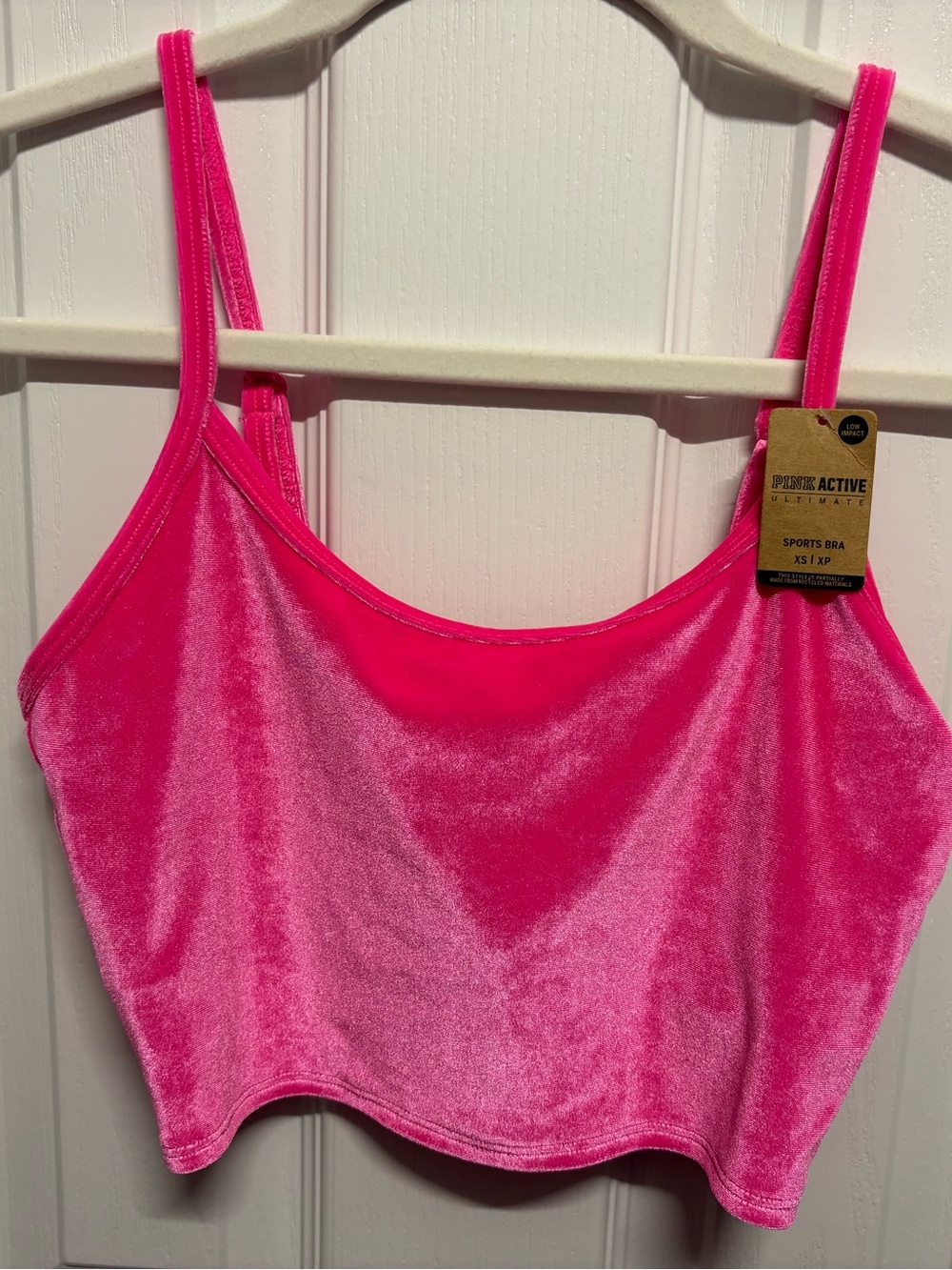 NWT PINK Active Bright Pink Velvet Crop Tank/Sports Bra - Picture 2 of 5